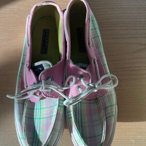 Sperry Top Sider pink plaid boat shoes size 8.5 women’s